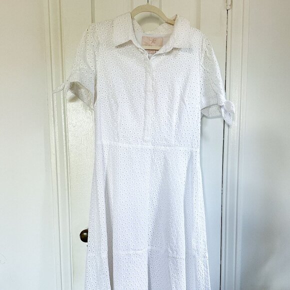 Gal Meets Glam Judith White Eyelet Midi Dress in Size 12 - Picture 2 of 5